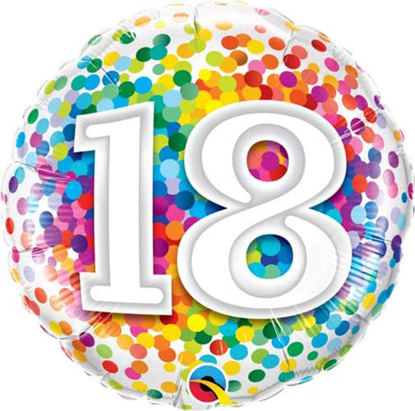 18" Age 18 Rainbow Confetti Foil Balloon
