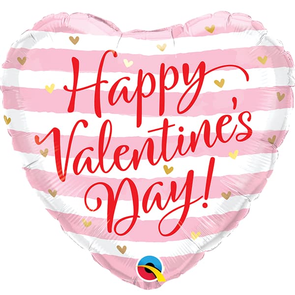 18" Happy Valentines Day Pink Stripes Balloon