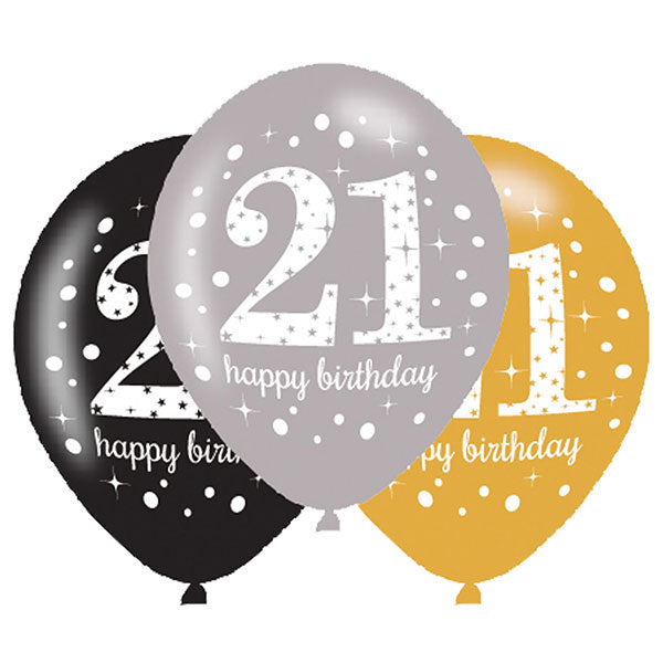 11" Happy 21st Birthday Gold Celebration Latex Balloons 6pk
