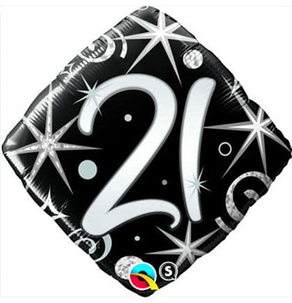 18" 21st Elegant Sparkles & Swirls Foil Balloon