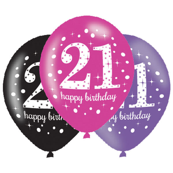 11" Happy 21st Birthday Pink Celebration Latex Balloons 6pk