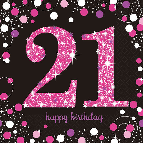 21st Pink Celebration Birthday Napkins 16pk