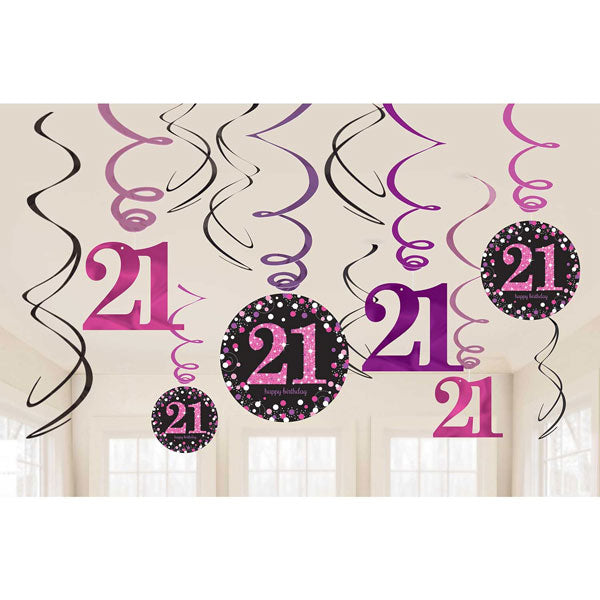 Pink Celebration 21st Happy Birthday Swirl Decoration