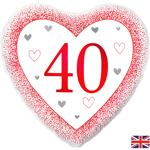 18" 40th Anniversary Hearts Foil Balloon