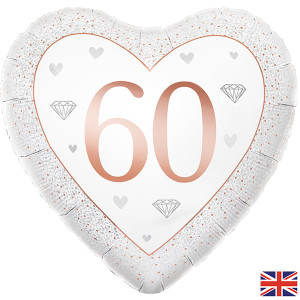18" 60th Anniversary Hearts Foil Balloon