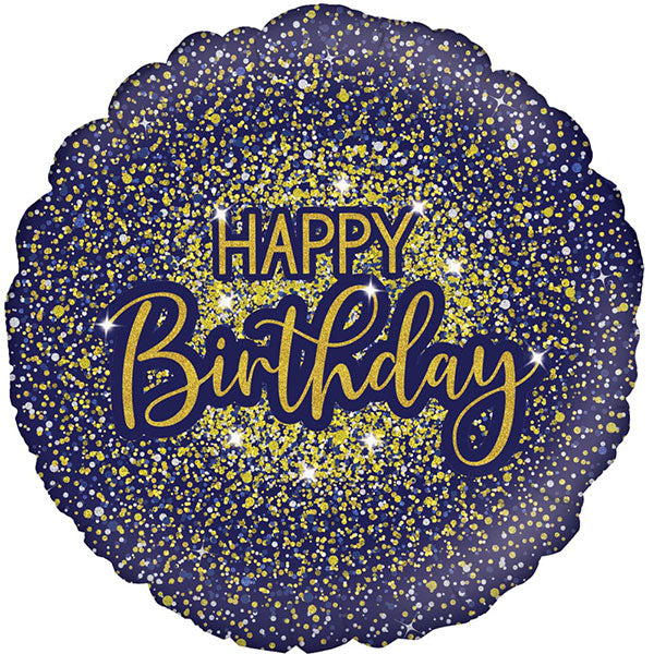 18" Happy Birthday Blue Glitter Foil Balloon