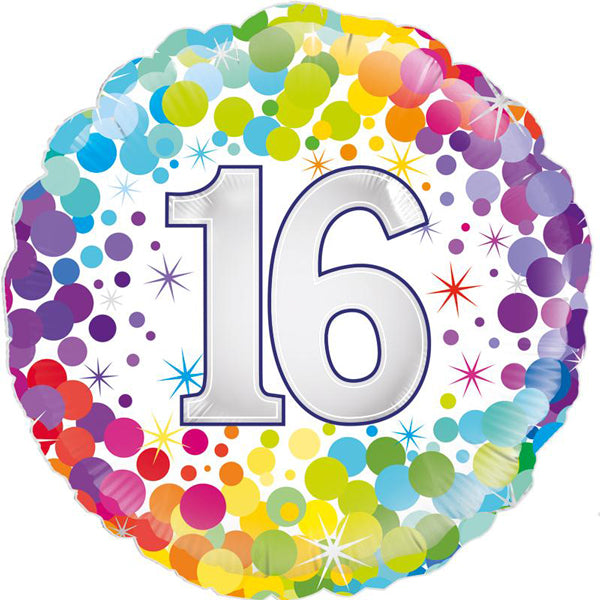 18" 16th Colourful Confetti Birthday Foil Balloon