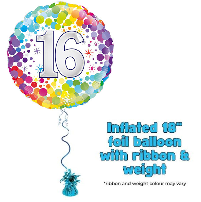 18" 16th Colourful Confetti Birthday Foil Balloon