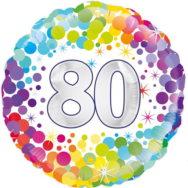 18" 80th Colourful Confetti Birthday Foil Balloon