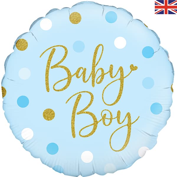 18" Sparkling Baby Boy Dots Foil Balloon