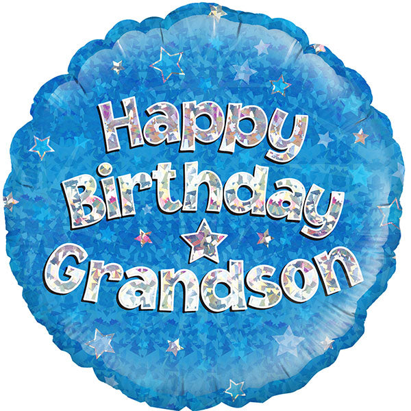 18" Happy Birthday Grandson Blue Foil Balloon