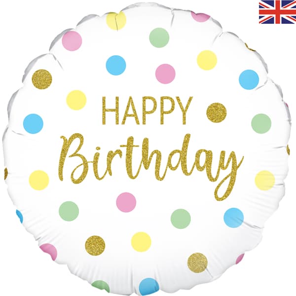 18" Happy Birthday Pastel Dots Foil Balloon