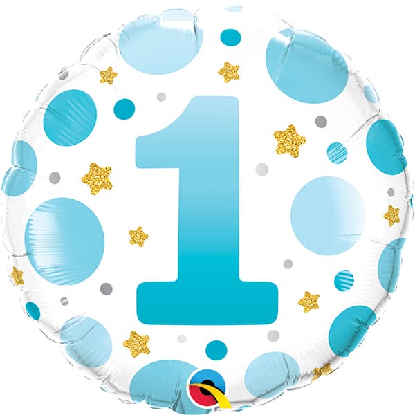 18" Age 1 Blue Dots Birthday Foil Balloon