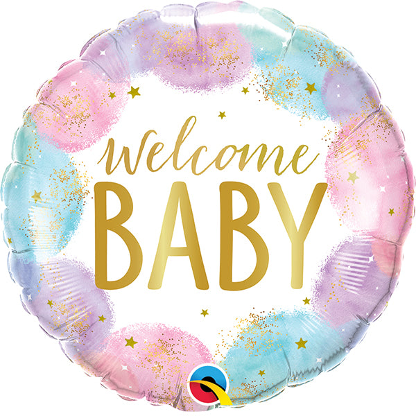 18" Welcome Baby Watercolour Stars Foil Balloon