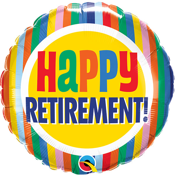 18" Happy Retirement Colourful Stripes Foil Balloon