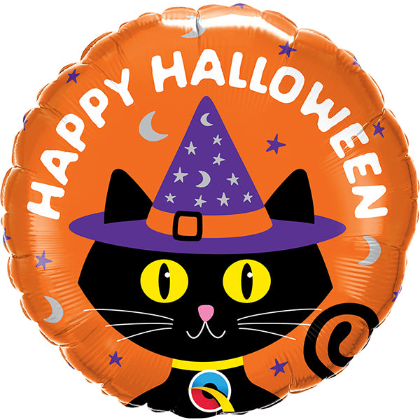 18" Halloween Black Cat & Hat Foil Balloon