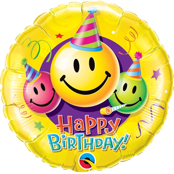 18" Smiley Faces Happy Birthday Foil Balloon