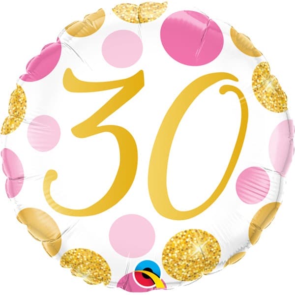 18" 30th Pink & Gold Dots Foil Balloon