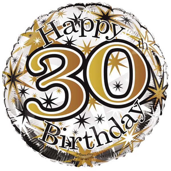 18" 30th Happy Birthday Bursts Foil Balloon