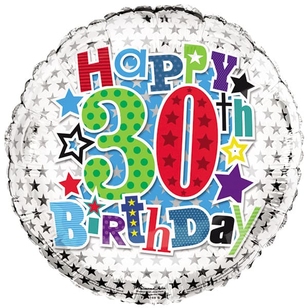 18" 30th Happy Birthday Stars Foil Balloon