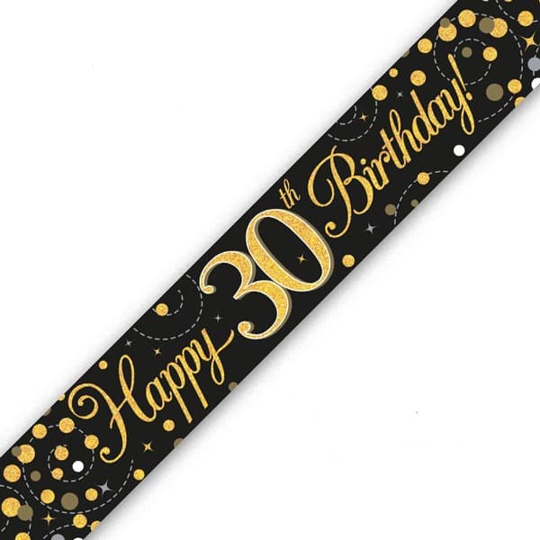 Happy 30th Birthday Black Sparkling Fizz Banner