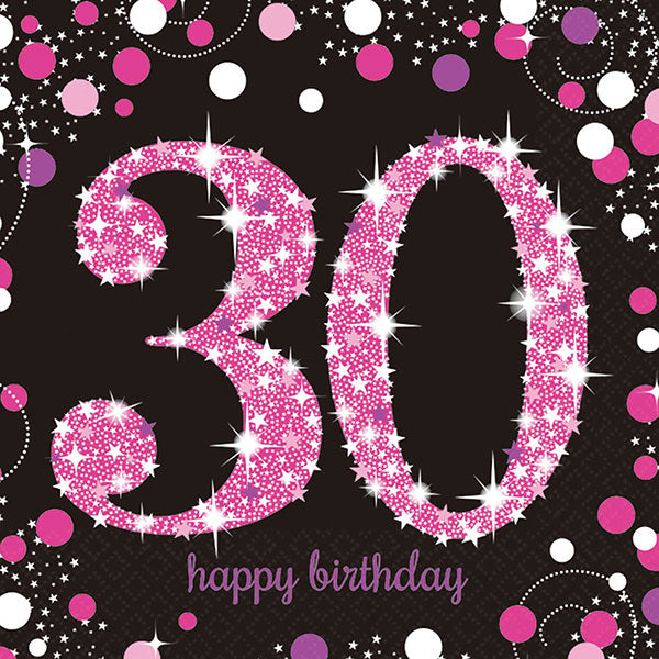 30th Pink Celebration Birthday Napkins 16pk