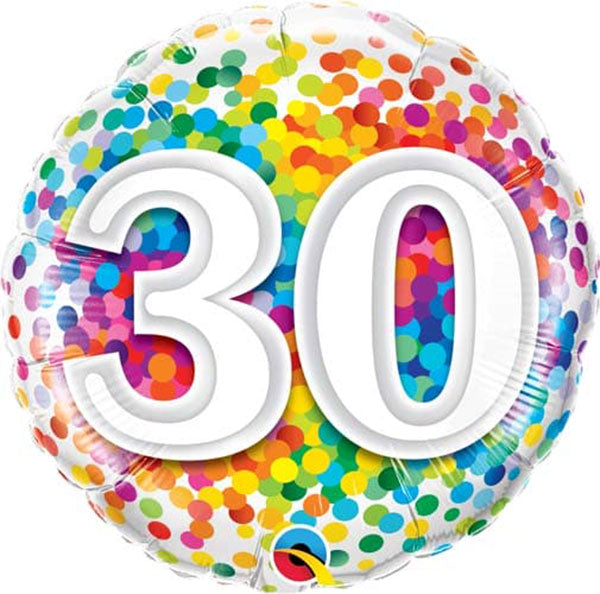 18" Age 30th Rainbow Confetti Foil Balloon