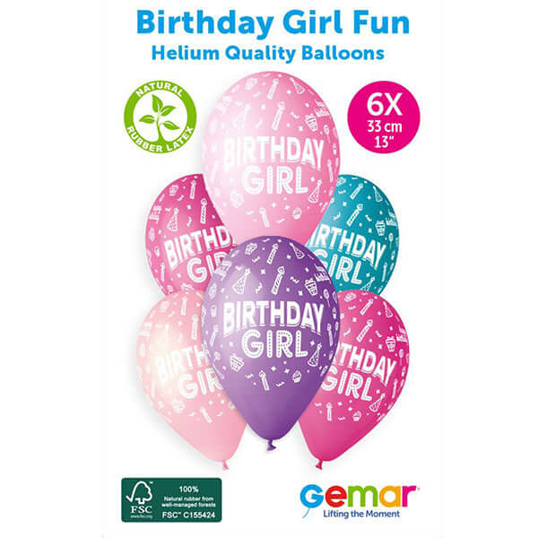 Birthday Girl Latex Party Balloons 6pk