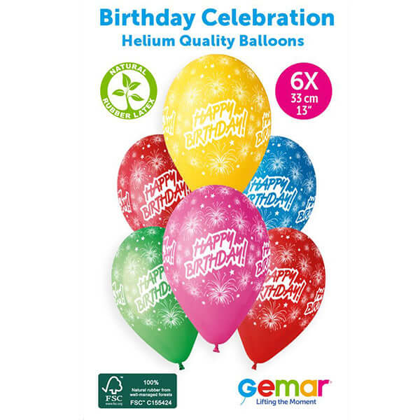 Happy Birthday Celebration Latex Party Balloons 6pk