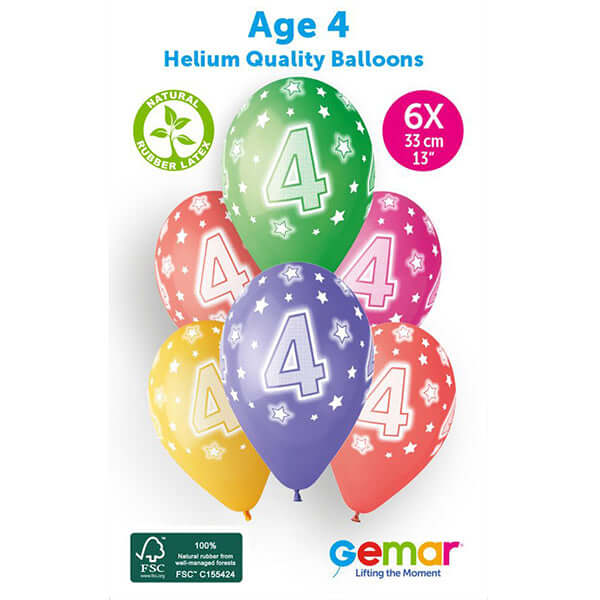 Age 4 Cosmic Stars Latex Party Balloons