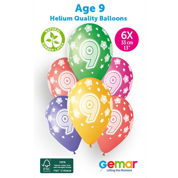 Age 9 Cosmic Stars Latex Party Balloons