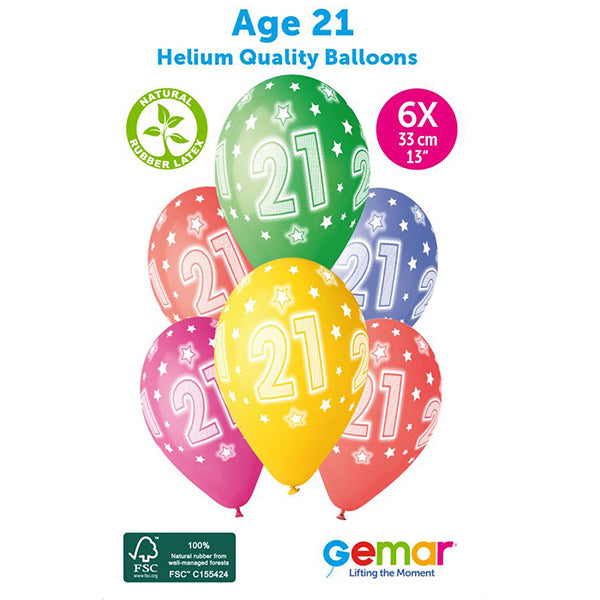 Age 21 Cosmic Stars Latex Party Balloons