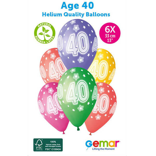 Age 40 Cosmic Stars Latex Party Balloons