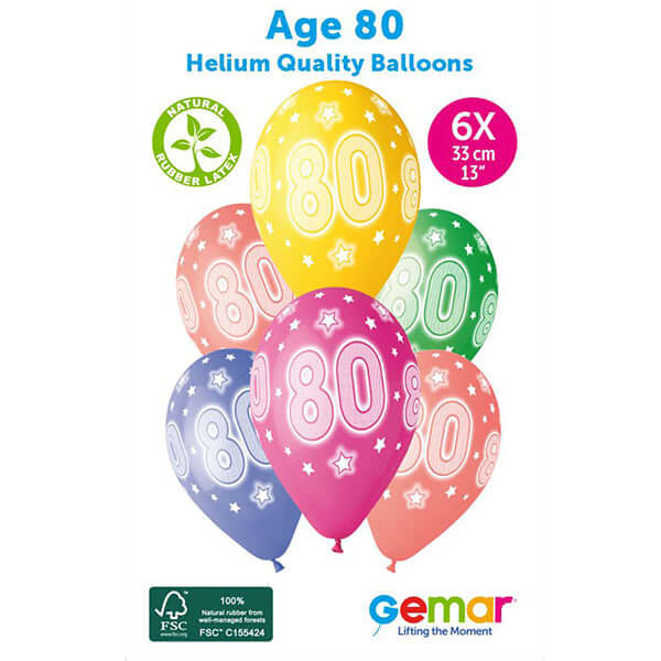 Age 80 Cosmic Stars Latex Party Balloons