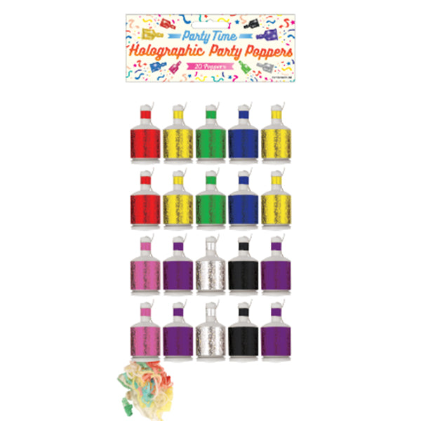 Multi Coloured Holographic Party Poppers 20ct