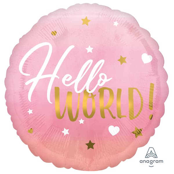 18" Pink Hello World Foil Balloon