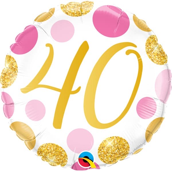 18" 40th Pink & Gold Dots Foil Balloon