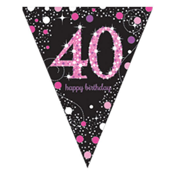 Happy Birthday 40th Pink Celebration Pennant Banner