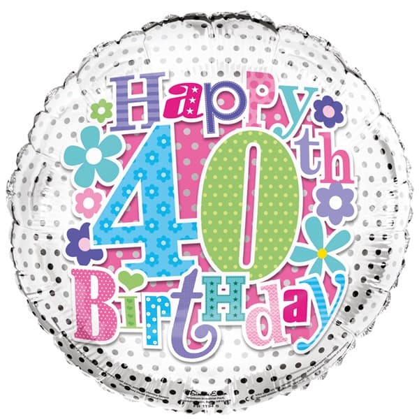18" 40th Happy Birthday Flowers Foil Balloon