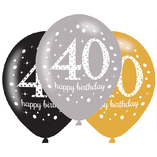 11" Happy 40th Birthday Gold Celebration Latex Balloons 6pk