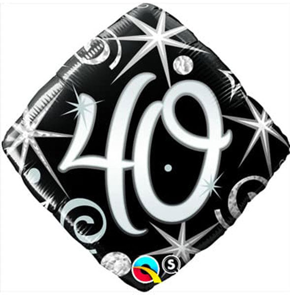 18" 40th Elegant Sparkles & Swirls Foil Balloon