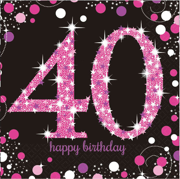 40th Pink Celebration Birthday Napkins 16pk