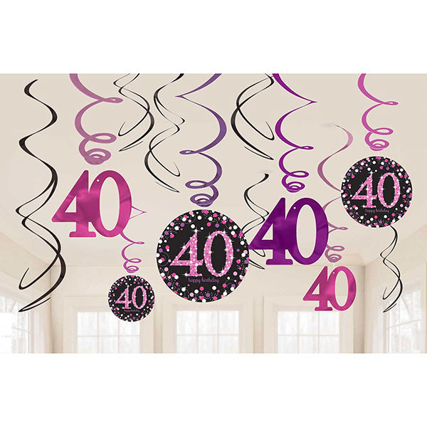 Pink Celebration 40th Happy Birthday Swirl Decoration