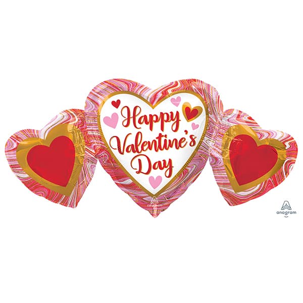 Happy Valentine Day Marble Heart Trio Balloon