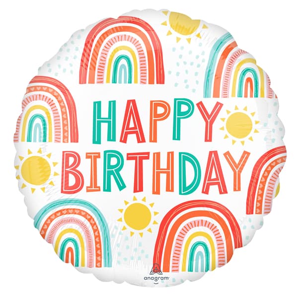 18" Happy Birthday Retro Rainbow Foil Balloon