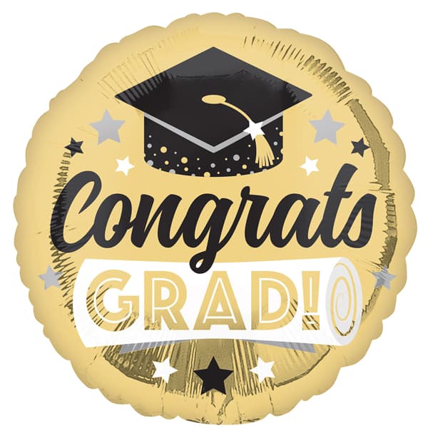 18" Congrats Grad Shiny Gold Foil Balloon