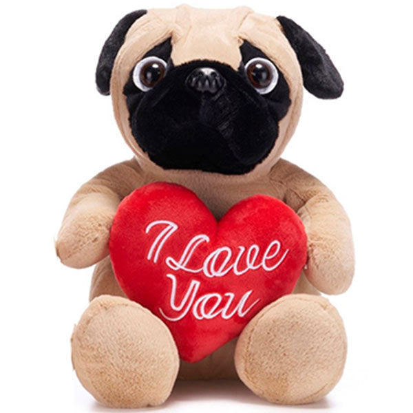 Sitting Pug With Red Heart Bear