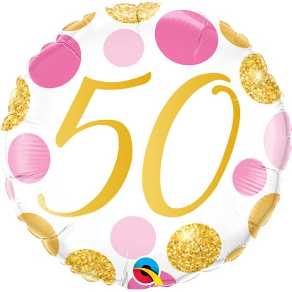 18" 50th Pink & Gold Dots Foil Balloon