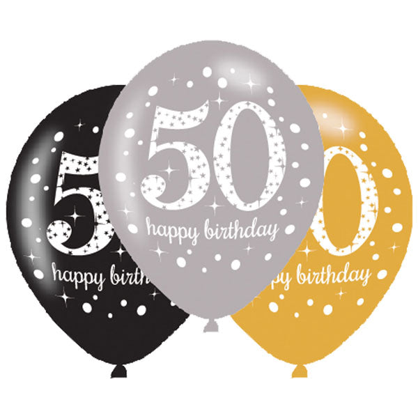 11" Happy 50th Birthday Gold Celebration Latex Balloons 6pk