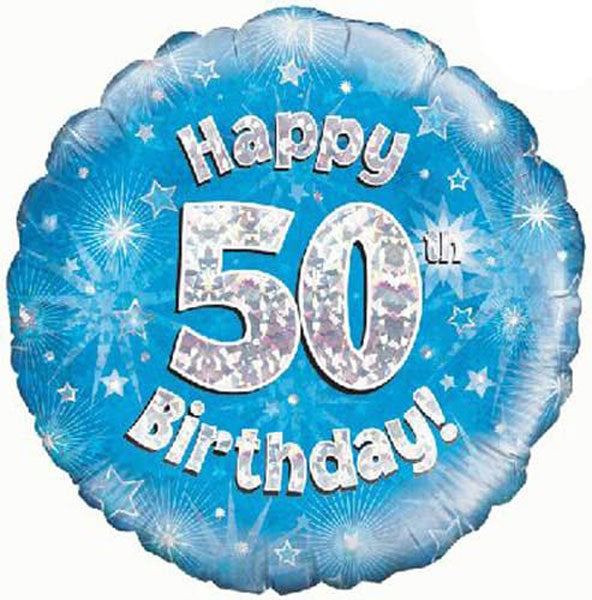 18" Happy 50th Birthday Blue Foil Balloon